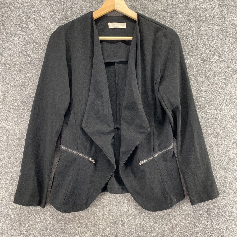 Elodie Blazer Women S Small Black Collared Open Front Long Sleeve Cotton Zipper
